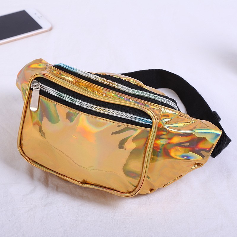 New Women'S  PU Waist Bag Iridescent Fanny Pack Belt Bag Multi-Function Laser Waterproof Waist Bag