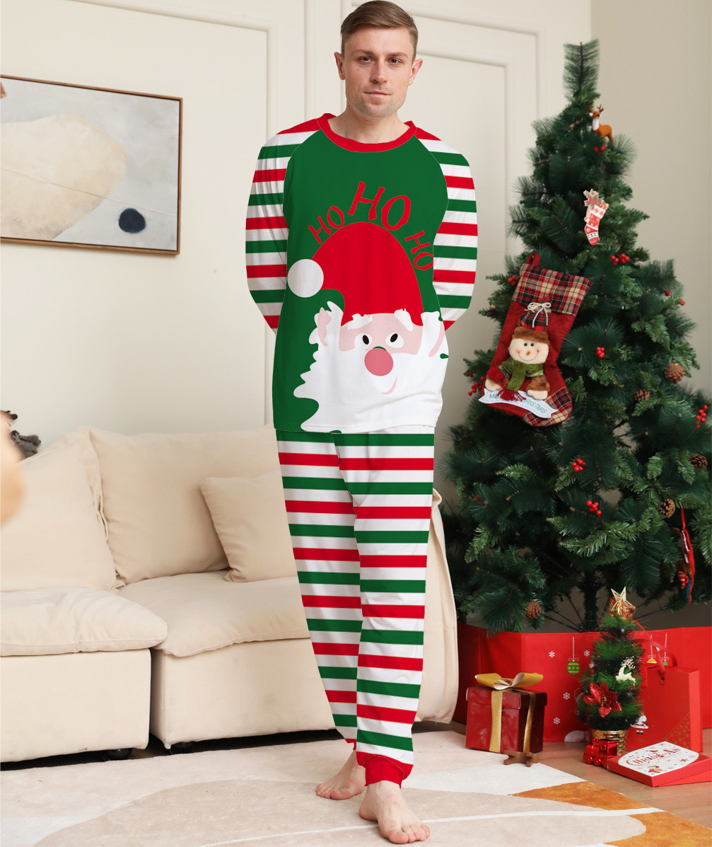 Winter Cotton Pyjamas christmas Green Red Stripes Pyjamas Printed Parent-child Home Sets pajamas matching sets