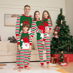 Winter Cotton Pyjamas christmas Green Red Stripes Pyjamas Printed Parent-child Home Sets pajamas matching sets