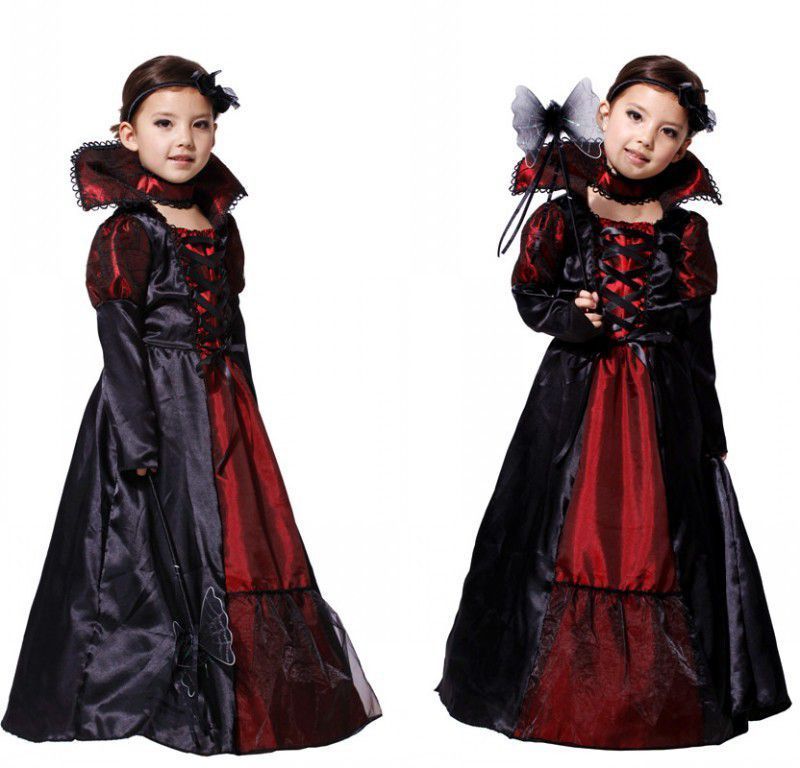 Halloween Girls Dress Black Queen Vampire Costume dress Kids Carnival Masquerade Party Fancy Children Cosplay Costume