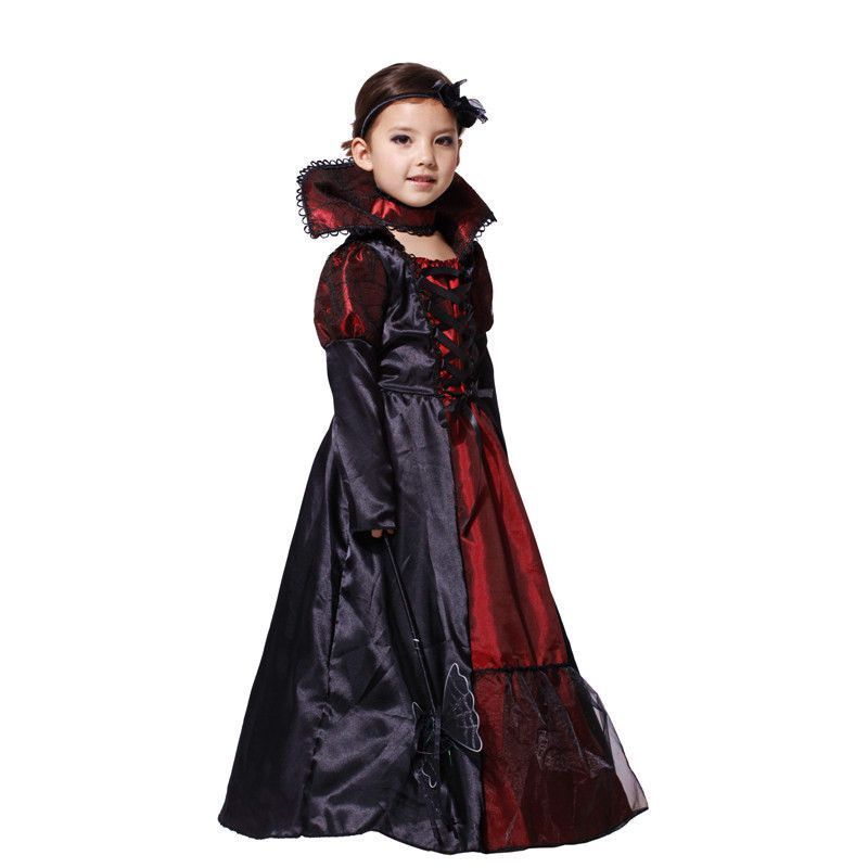 Halloween Girls Dress Black Queen Vampire Costume dress Kids Carnival Masquerade Party Fancy Children Cosplay Costume