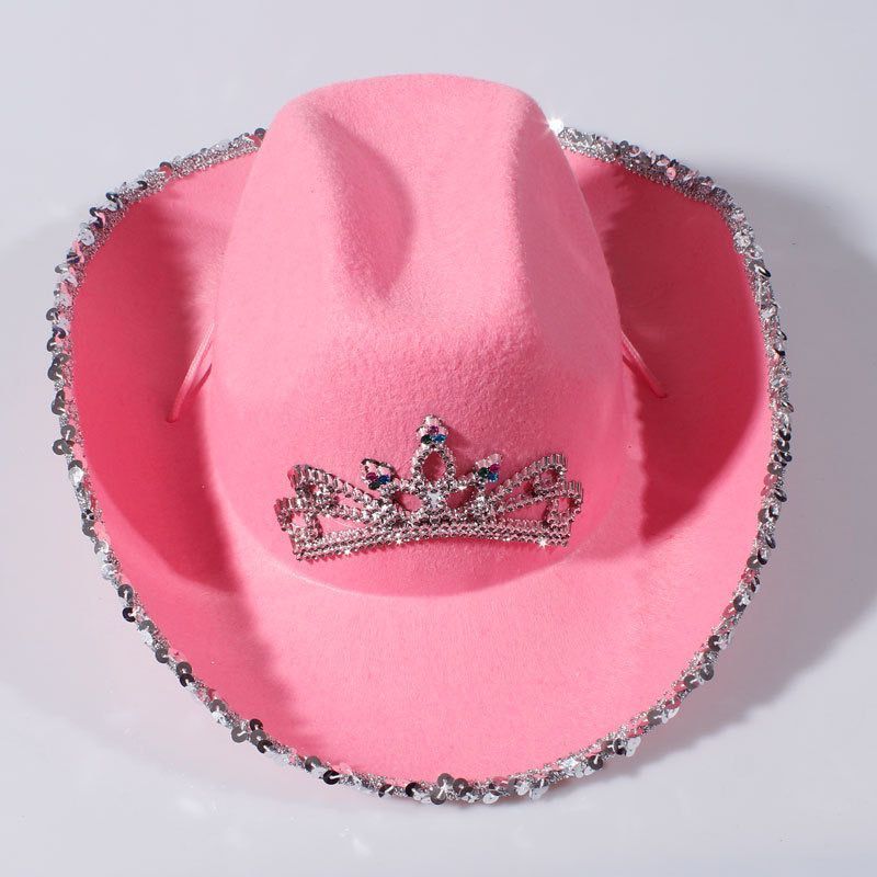 Western Style Pink tiara Cowboy Hat  Girl Fancy Dress Wild West Rodeo Accessory Cowgirl Hat Holiday Costume Party Hat