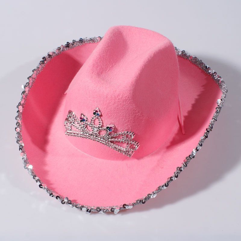 Western Style Pink tiara Cowboy Hat  Girl Fancy Dress Wild West Rodeo Accessory Cowgirl Hat Holiday Costume Party Hat