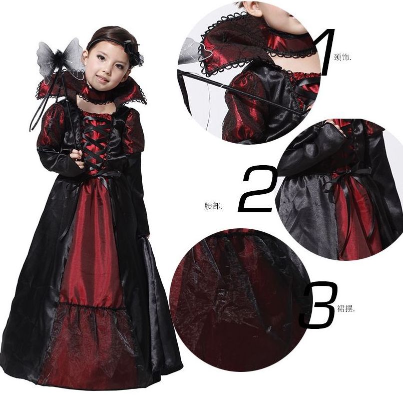 Halloween Girls Dress Black Queen Vampire Costume dress Kids Carnival Masquerade Party Fancy Children Cosplay Costume