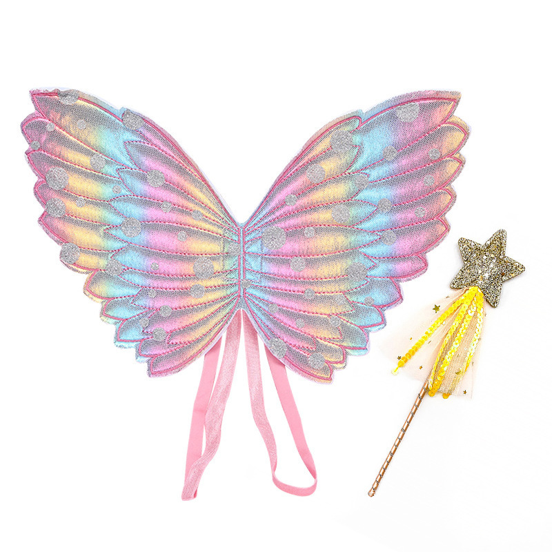 Rainbow butterfly fairy wings Costume girls  angel Wings Wholesale Butterfly Fairy Halloween Costume  Tutu Skirt Set