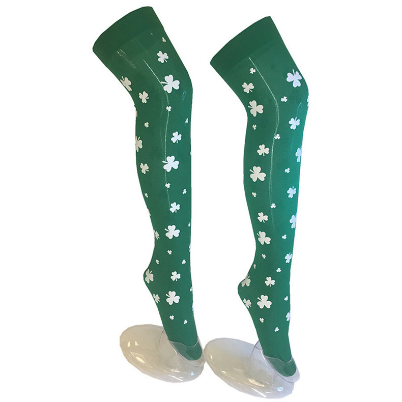 AMAZON St.patrick stockings green and white dacron stocking girls striped sexy stockings for Carnival Party