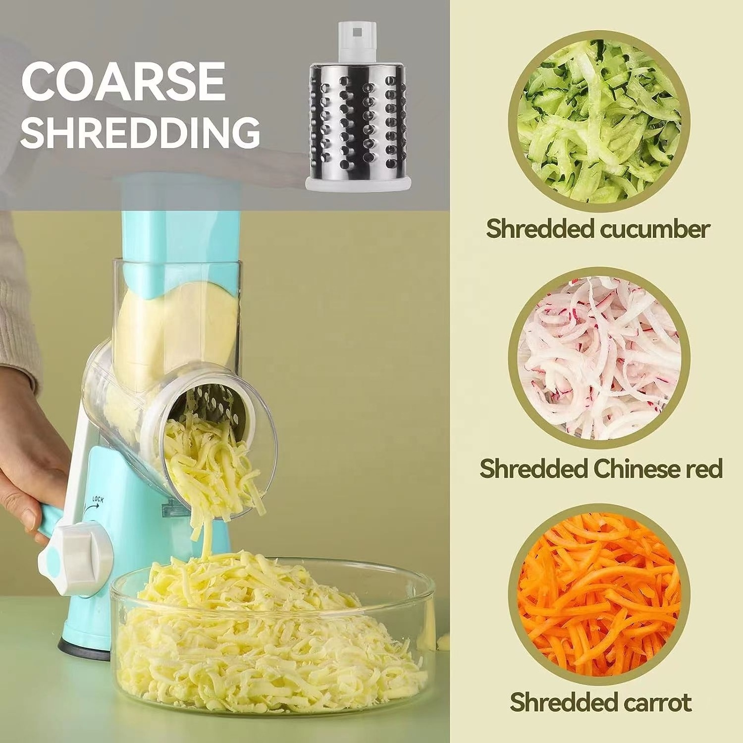 PANCERKA Kitchen accessories 3 In 1 rotary cheese grater machine vegetable chopper Vegetable Slicer Handle Round Slicer