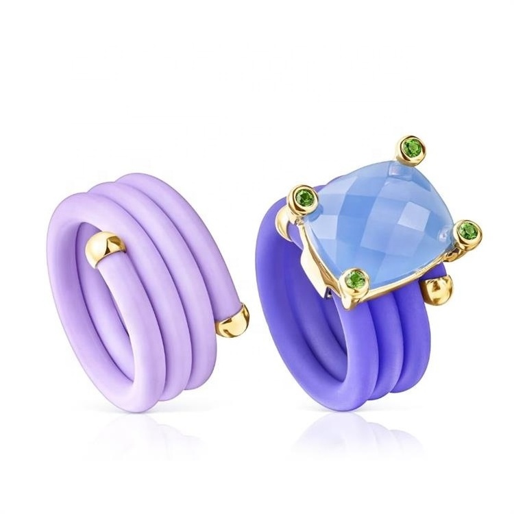 High quality stainless steel packaging blue Touses St Tropez Caucho triple ring with precious stones Spanish jewelry