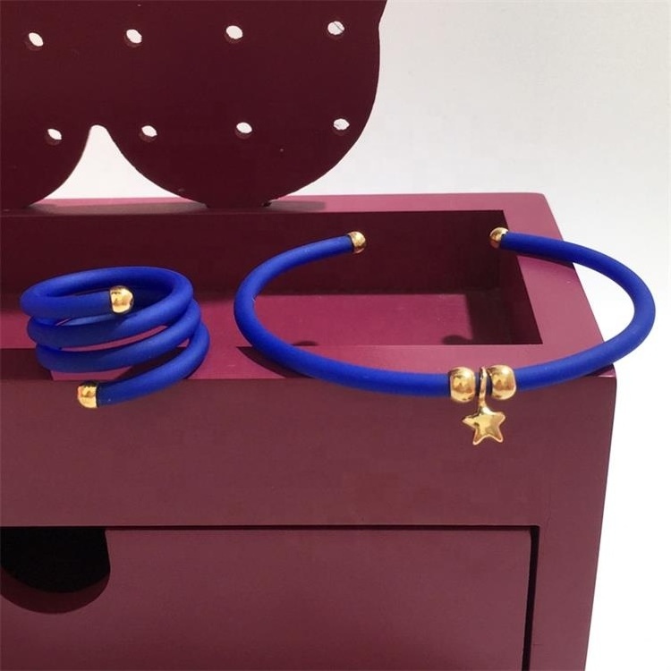 High quality stainless steel packaging blue Touses St Tropez Caucho triple ring with precious stones Spanish jewelry