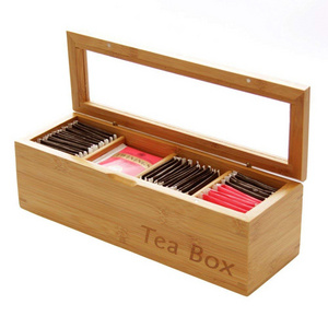 wholesale bamboo tea bag storage boxes transparent clear lid spice container custom wood tea box organizer