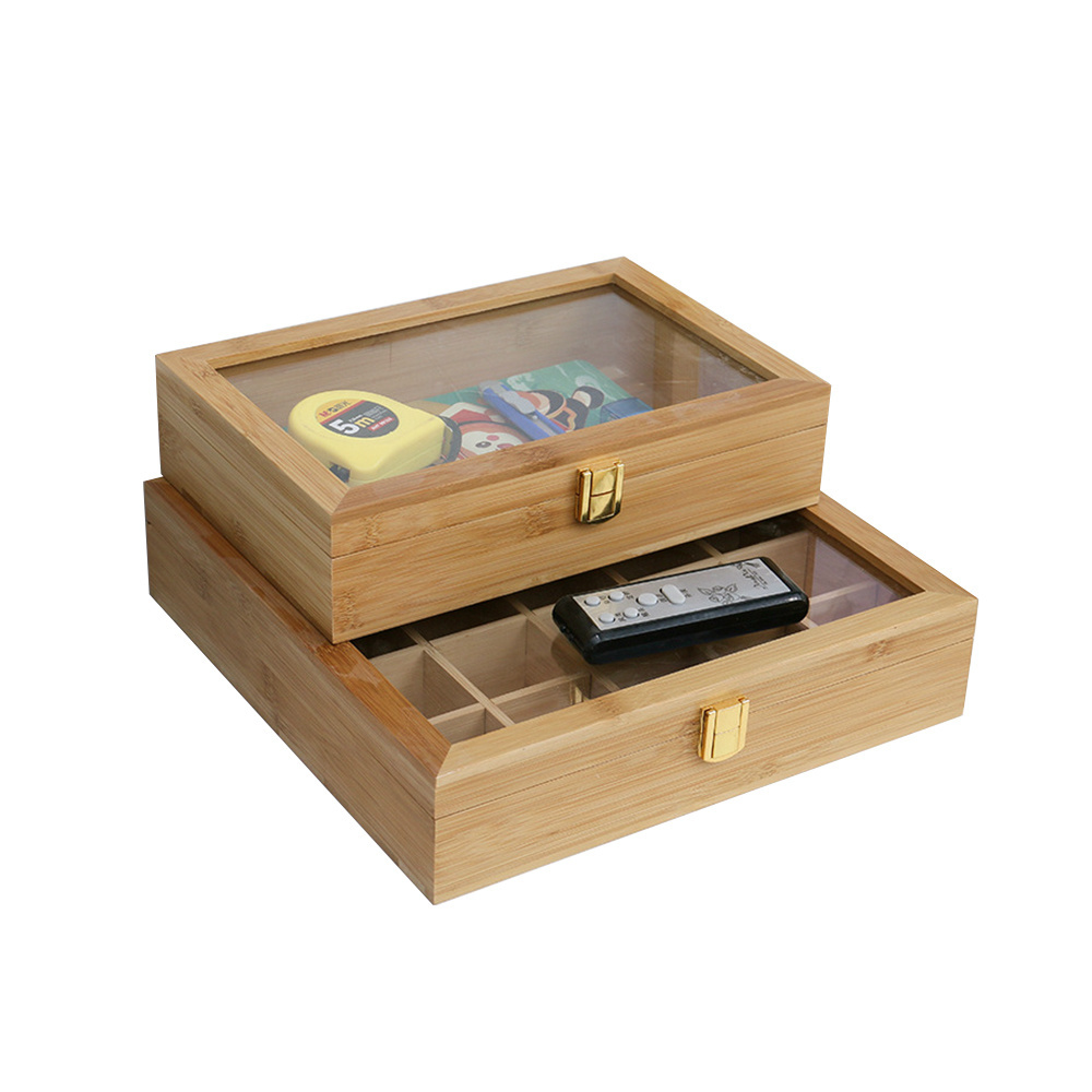 Natural color Custom transparent lid wooden box compartments custom size candy tea chocolate  packaging wooden box