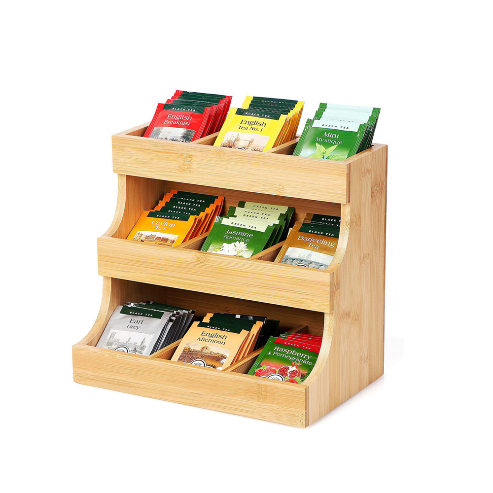 Small water closet tea coffee shelf supermarket counter product display cabinet shelf bamboo wood storage racks shelving units