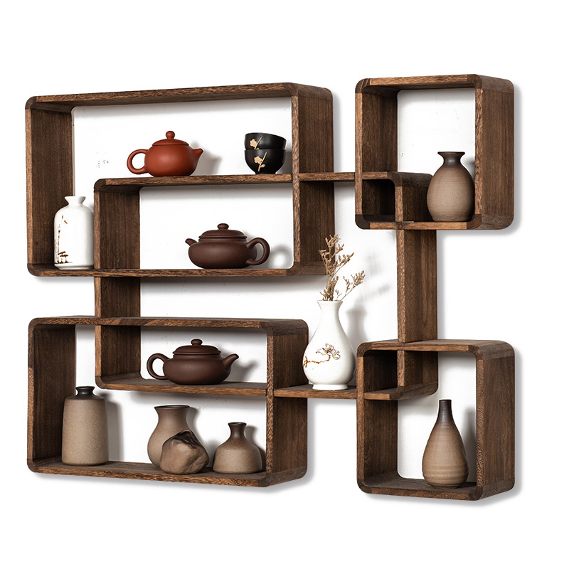 Display best show pieces wooden home decoration wall hanging wine rack wall shelf