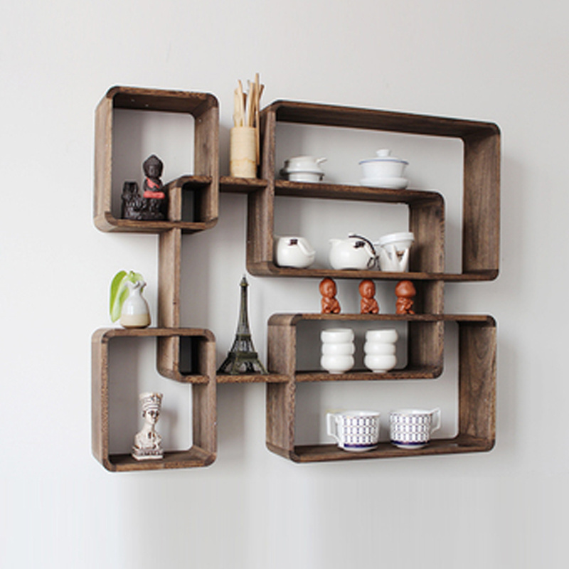 Display best show pieces wooden home decoration wall hanging wine rack wall shelf