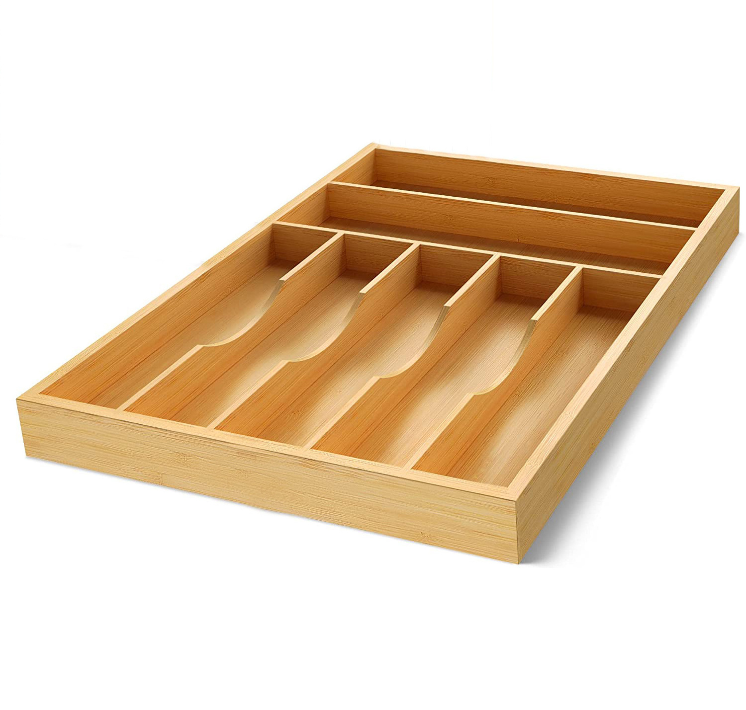 Luxury Bamboo Kitchen Drawer Organizer Silverware Organizer and Cutlery Tray with Grooved Drawer Dividers for Kitchen Utensils