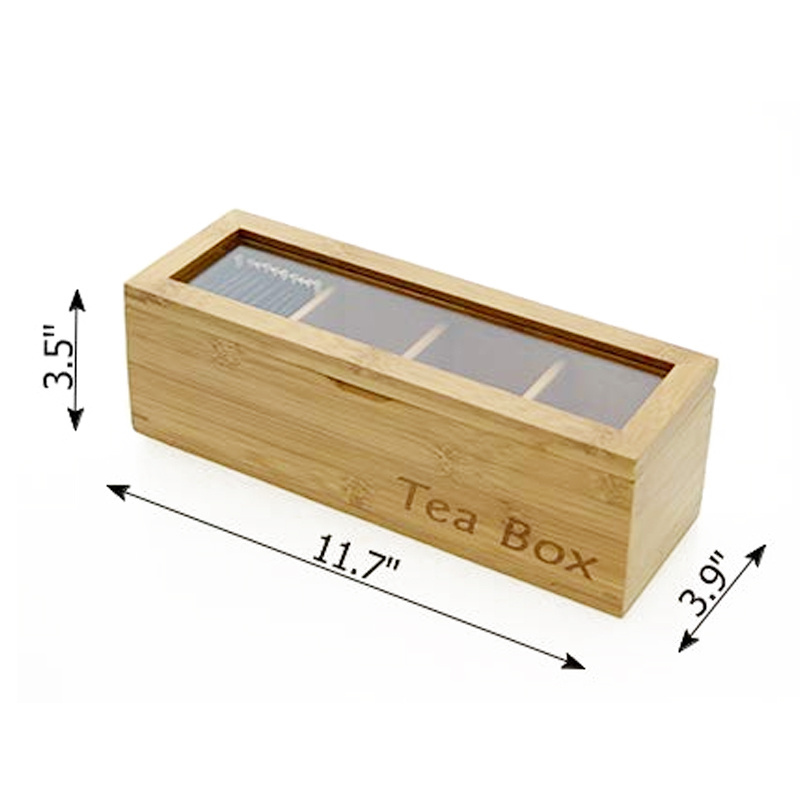 wholesale bamboo tea bag storage boxes transparent clear lid spice container custom wood tea box organizer