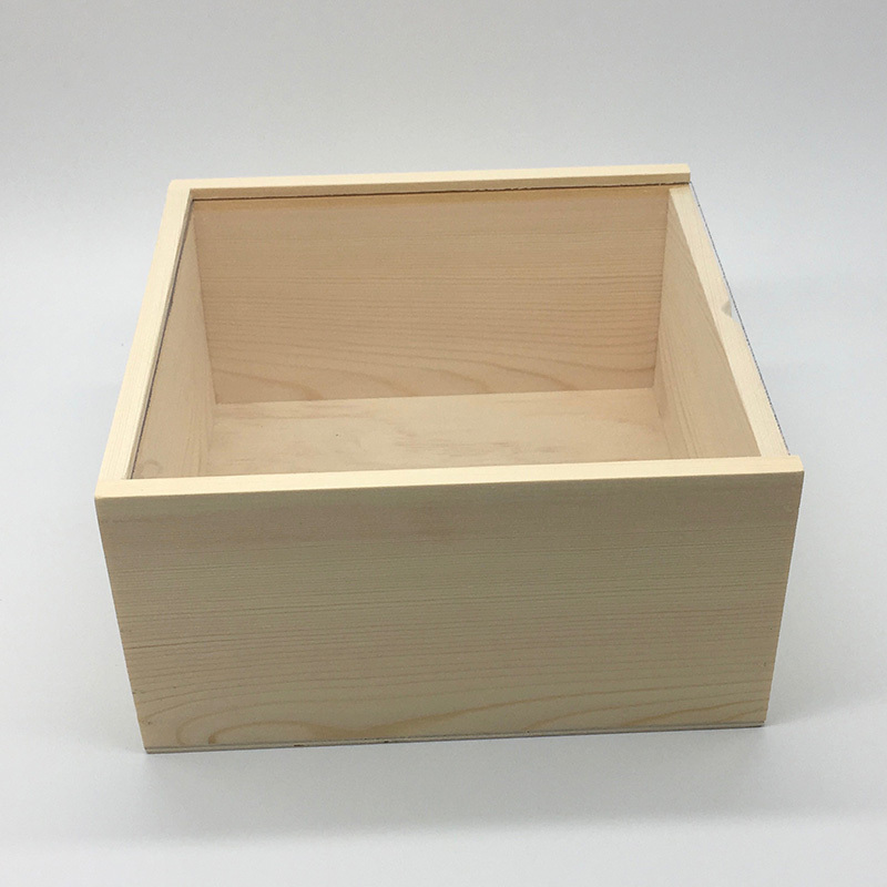 Fancy pine wood natural color custom gift box with transparent lid wood packaging box