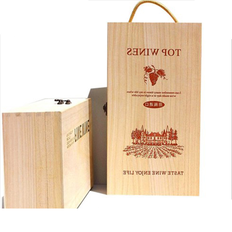 Custom 2 bottle wooden wine box print your logo one the wooden wine box with lid and lock