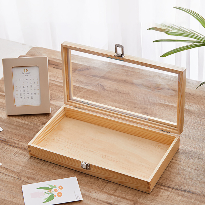 Pan cheap wood box custom size acrylic clear lid pine box display packaging gift wooden tea box