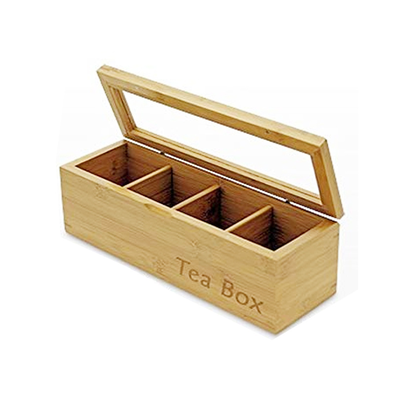 wholesale bamboo tea bag storage boxes transparent clear lid spice container custom wood tea box organizer