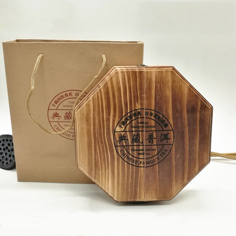 Carbonized retro hexagon wooden tea box wood tea bag packaging storage box for customize logo