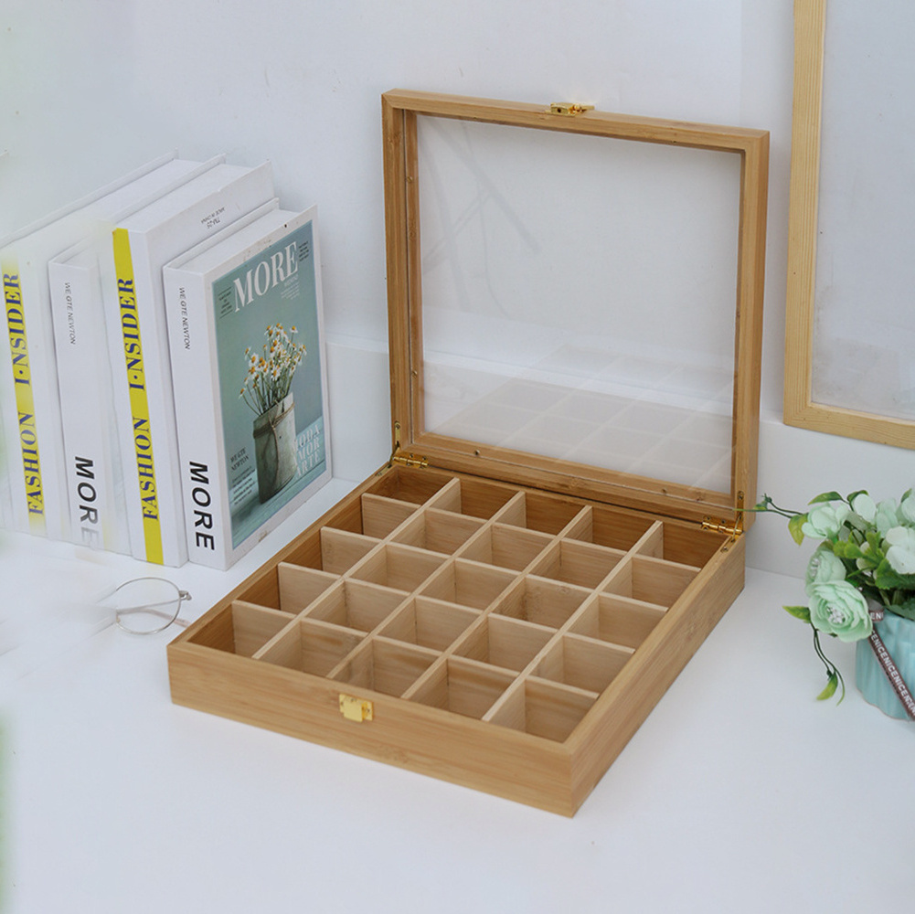 Natural color Custom transparent lid wooden box compartments custom size candy tea chocolate  packaging wooden box