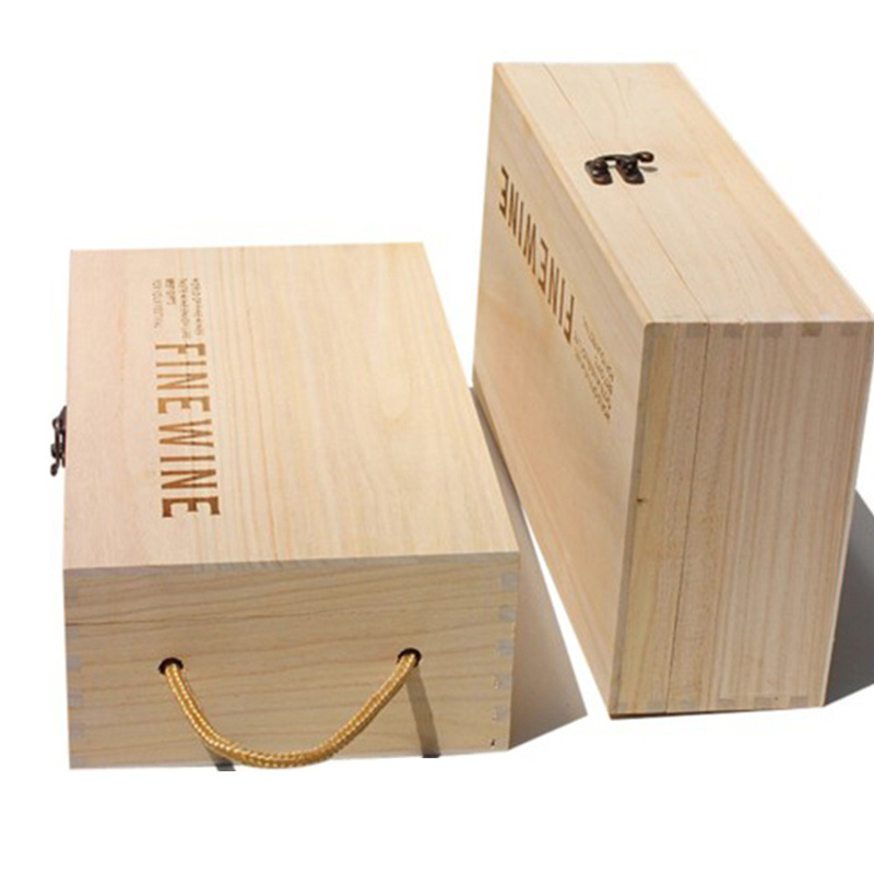 Custom 2 bottle wooden wine box print your logo one the wooden wine box with lid and lock