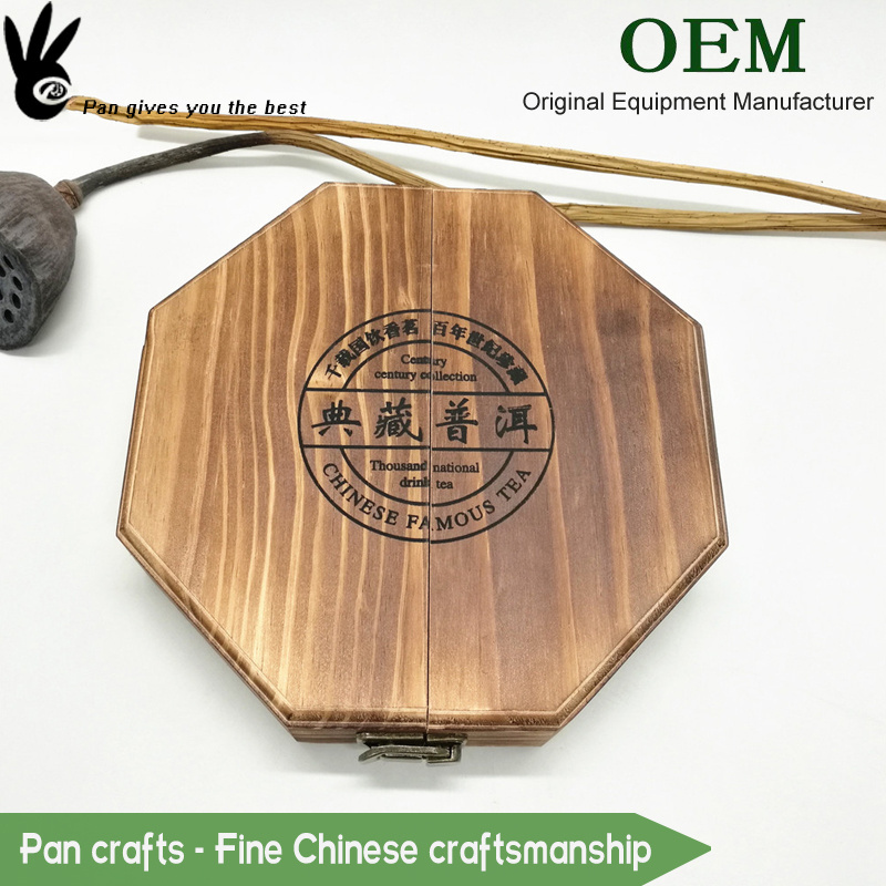 Carbonized retro hexagon wooden tea box wood tea bag packaging storage box for customize logo