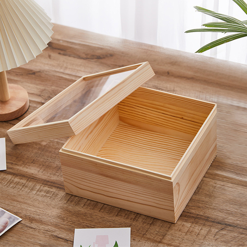 Pan cheap wood box custom size acrylic clear lid pine box display packaging gift wooden tea box