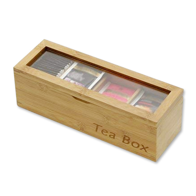 wholesale bamboo tea bag storage boxes transparent clear lid spice container custom wood tea box organizer