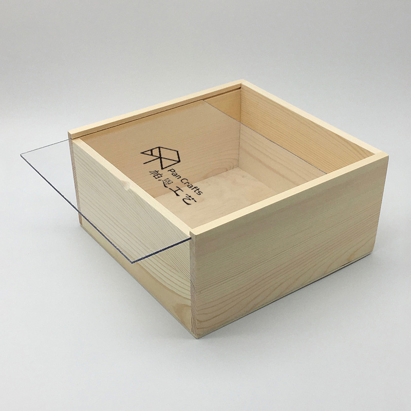 Fancy pine wood natural color custom gift box with transparent lid wood packaging box