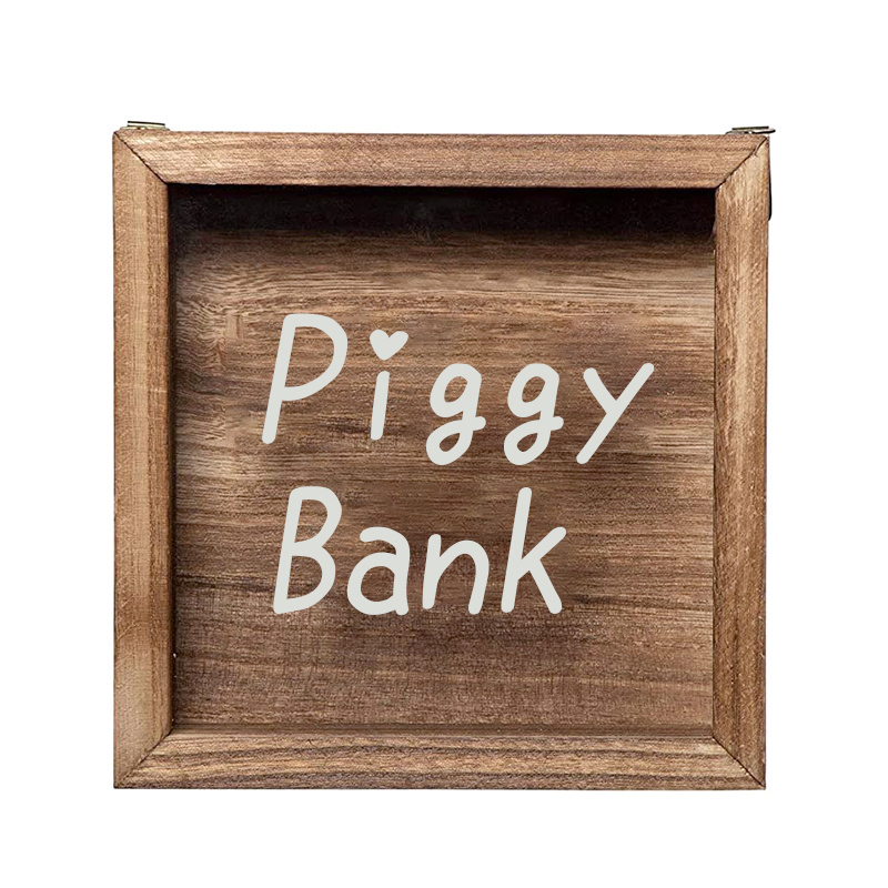 Pan custom Christmas gift decoration hanging Wooden Money coin Saving Box For kids Collection wooden piggy bank