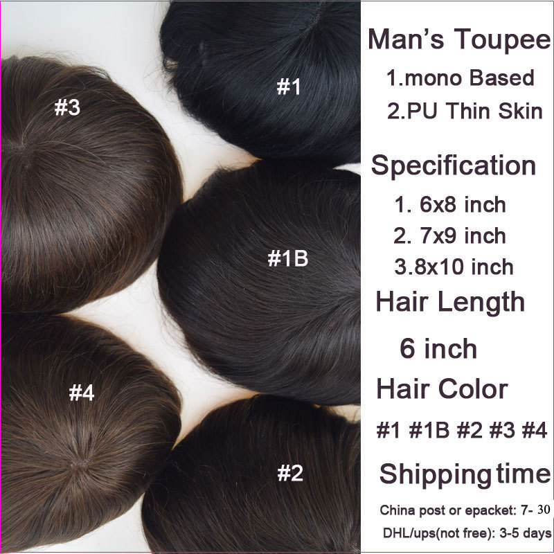 Wholesale Mens Toupee Indian Human Hair Toupee Pieces For Men Fine Mono Man Hair Unit Toupee Hairpieces Replacement System