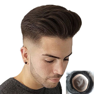 Wholesale Mens Toupee Indian Human Hair Toupee Pieces For Men Fine Mono Man Hair Unit Toupee Hairpieces Replacement System