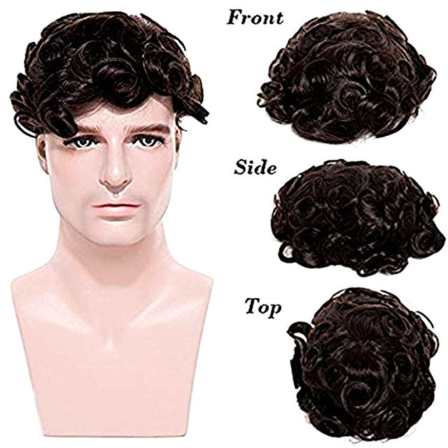 Wholesale Virgin Indian Hair Curl Thin Skin  Human Hair TOUPEE For Men Hair System Piece Replacement PU grey