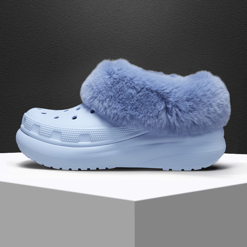 Women Garden Warm Fur Lined Clogs Ladies Sandals With Fur Customize Logo Comfortable Soft  Fluffy Slippers Winter Furry shoes