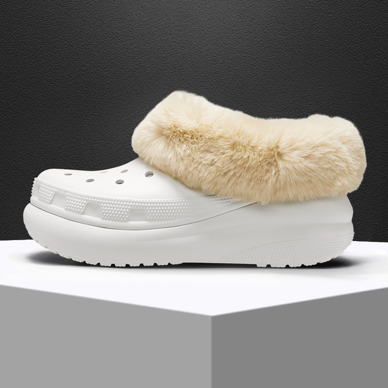 Women Garden Warm Fur Lined Clogs Ladies Sandals With Fur Customize Logo Comfortable Soft  Fluffy Slippers Winter Furry shoes