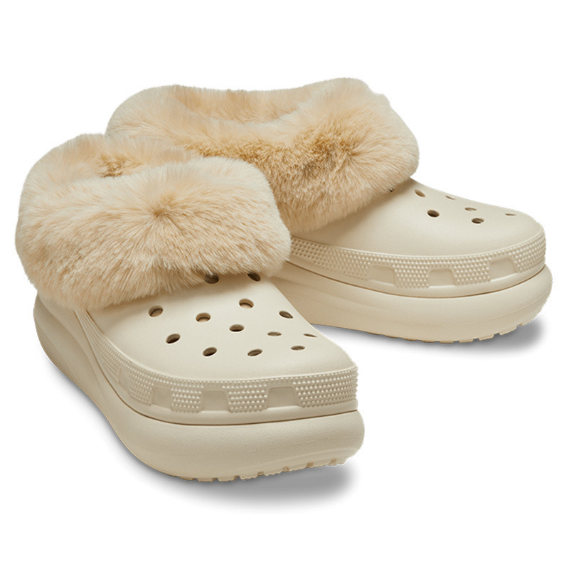 Women Garden Warm Fur Lined Clogs Customize Logo Ladies Sandals With Fur Comfortable Soft  Fluffy Slippers Winter Furry shoes