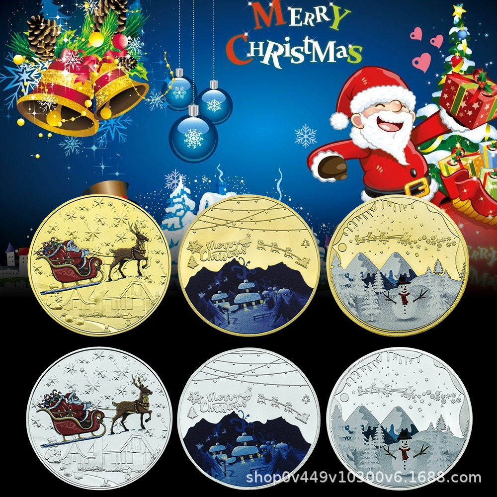 Ready To Ship Christmas Design Zinc Alloy Brass Metal Enamel Gold Silver Metal Souvenir Coins Challenge Coins With Box Packing