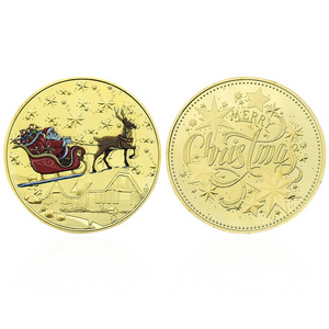 Ready To Ship Christmas Design Zinc Alloy Brass Metal Enamel Gold Silver Metal Souvenir Coins Challenge Coins With Box Packing