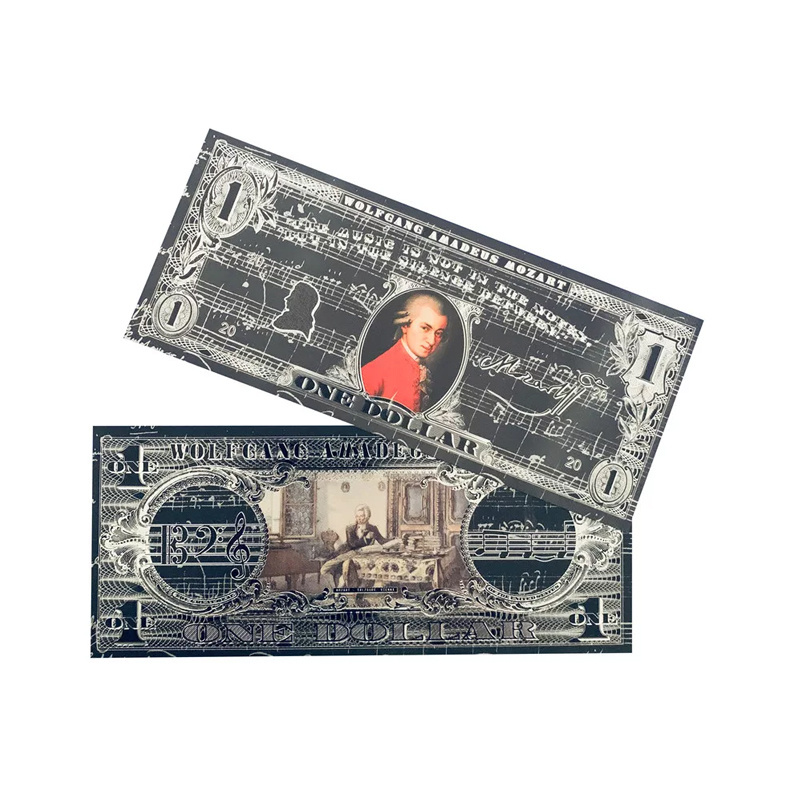 Hot Sale Commemorative Music Design Mozart Dollar Bills Sliver Foil Gold Plated Banknote Gift Bills