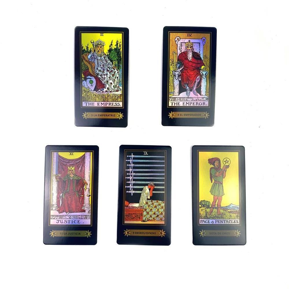 Spanish English Tarot Cards Holographic Classic Waite Tarot Deck Oracle Cards With Guidebook