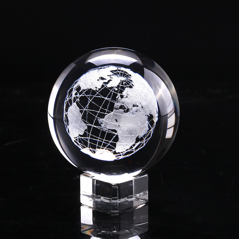 80mm Earth Laser Engraved Crystal Ball Crafts Solar System Planet Milky Say Galaxy Globe Glass Sphere Astronomy Gift Decoration