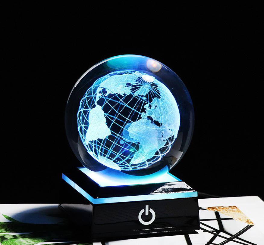 3D Earth Laser Engraved Crystal Ball Crafts Solar System Planet Milky Say Galaxy Globe Glass Sphere Astronomy Gift Decoration