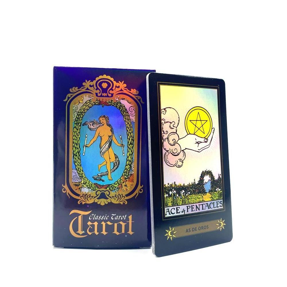 Spanish English Tarot Cards Holographic Classic Waite Tarot Deck Oracle Cards With Guidebook