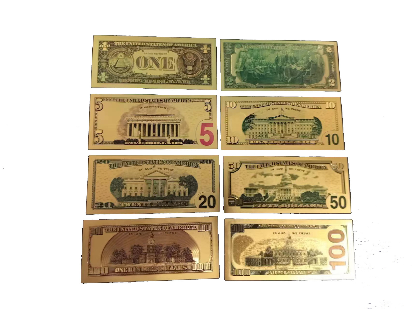 Colorful Gold US Dollar Banknote For Gift Collection USD 5 10 20 50 100 200 500 1000 Gold Foil Plated Waterproof Dollar Bills