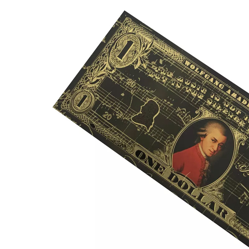 Hot Sale Commemorative Music Design Mozart Dollar Bills Sliver Foil Gold Plated Banknote Gift Bills