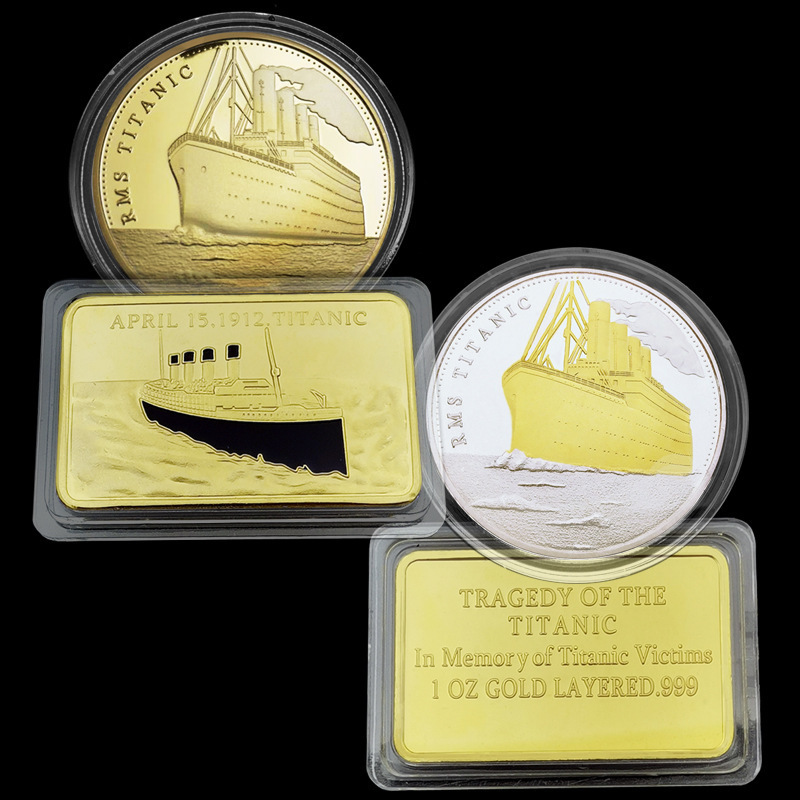 Decorative Classical Gold Plated Metal Bar US Dollar Coins In Memory of Titanic Victims