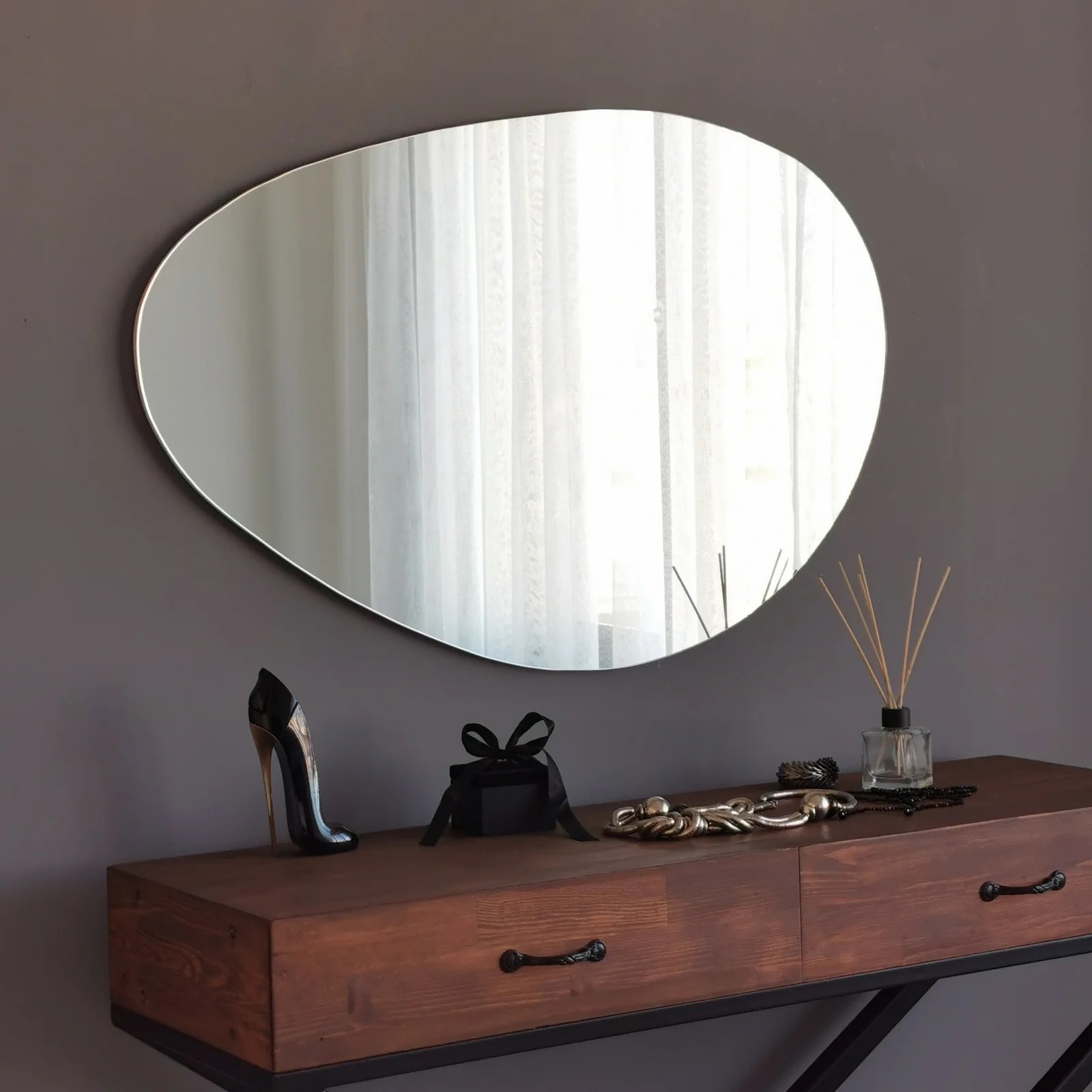 Curvy Design wall mirror Unique Irregular Mirror for Wall Decor Pond Mirror