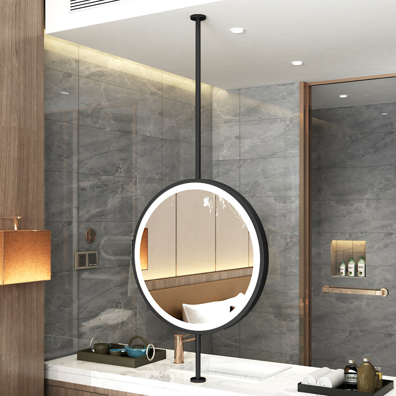 Bathroom Floating Wall Decorative Suspended Mirrors Ceiling Mounted Mirror with Metal Hanging Rod